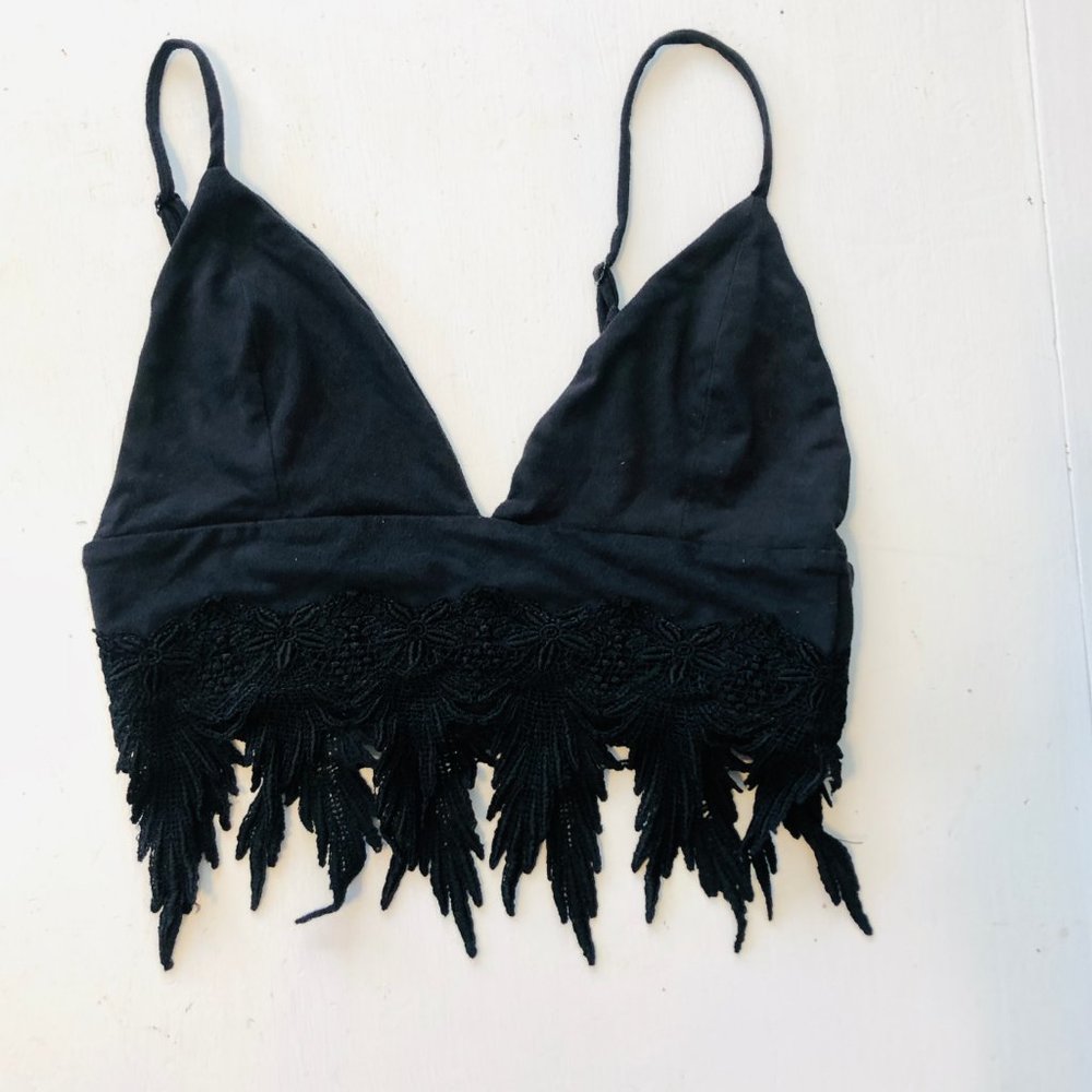 Blue Life Suede Fringe Bralette Crop Top Black Festival XS